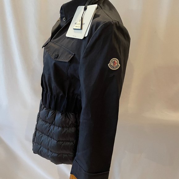 Moncler Womens Beryl Mixed Media Down Jacket NWT 2 MEDIUM Navy - Picture 2 of 10
